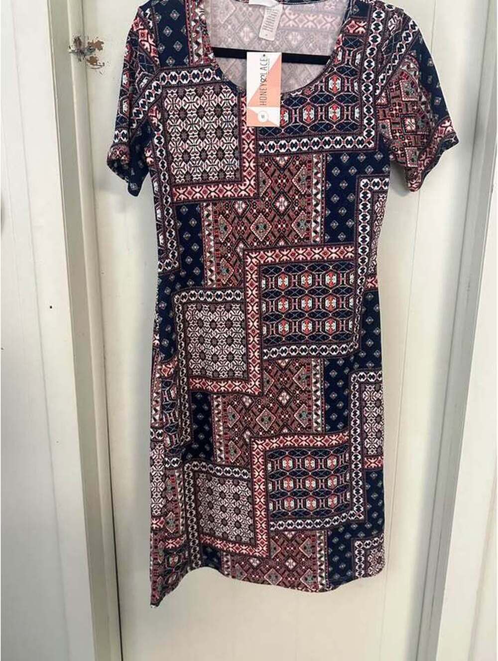 Honey & Lace Patchwork Print Short Sleeve Dress Size M